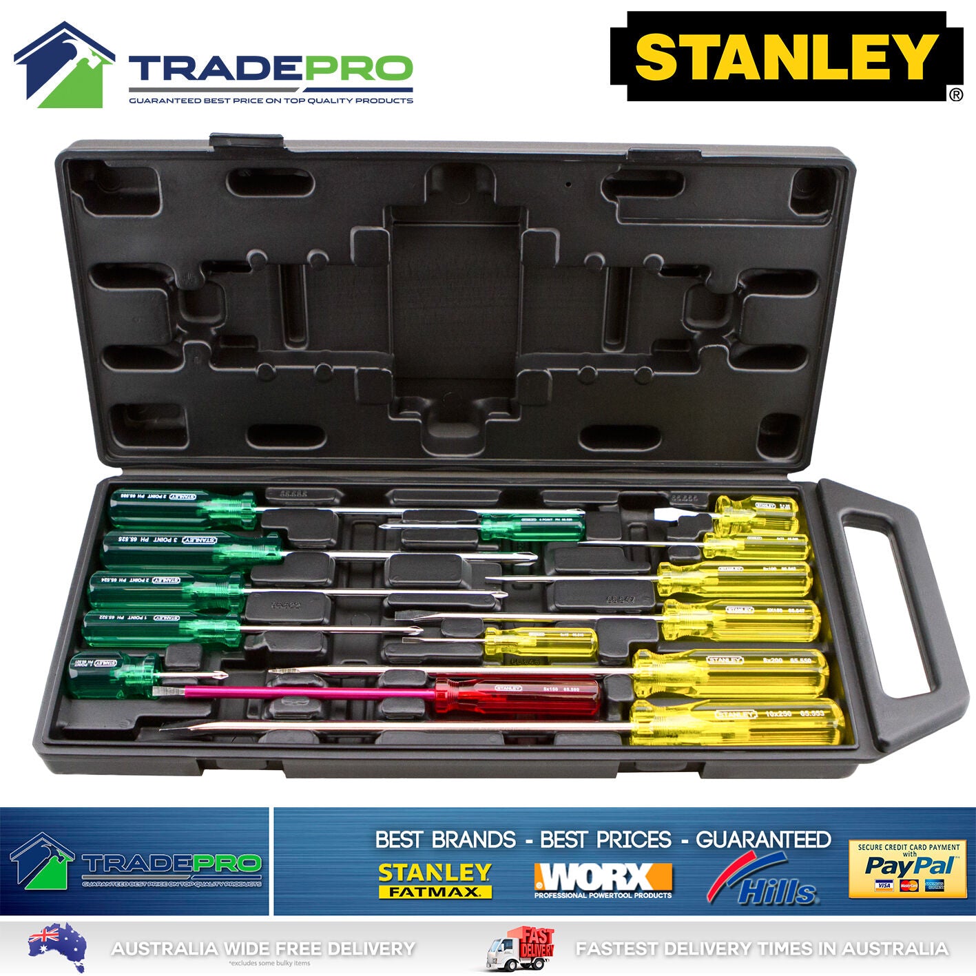 Stanley 14pce Screwdriver Set in Carry Case PRO 14pc Screw Driver Kit 1222520