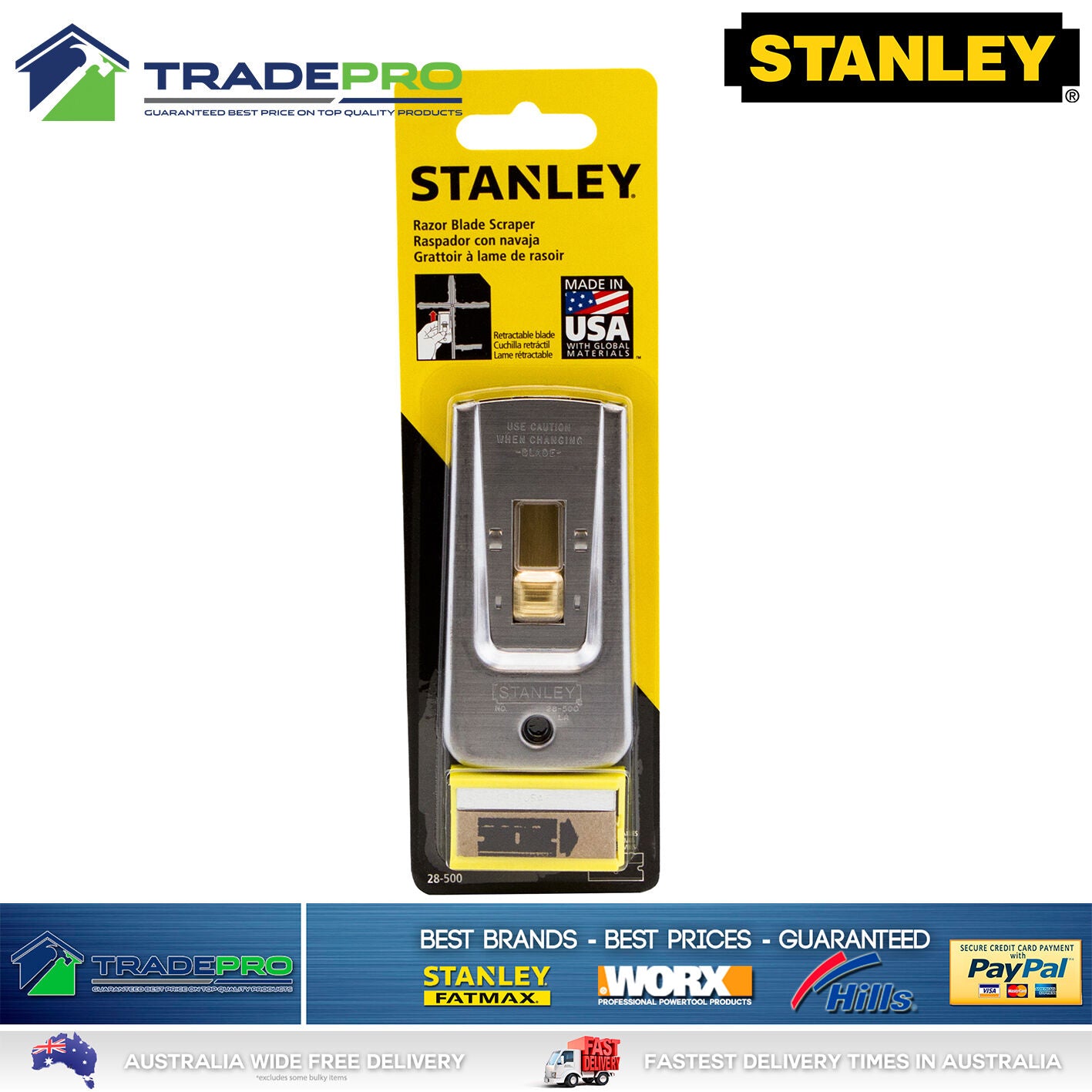 Stanley Razor Blade Scraper 5pc Blade Kit USA Paint Glue Adhesive Putty Window