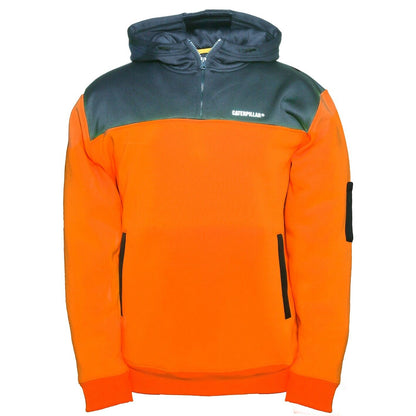CAT Caterpillar Mens Genuine Hoodie Orange Hi-Vis 1/4 Zip Jumper Workwear Small