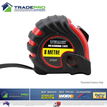 Tape Measure 8m Metric Medalist® H/Duty Rubber Grip with Blade Stop 8Mtr Metre