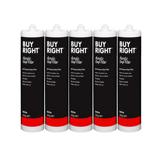 5x Gap Filler 450g White Cartridge BuyRight No More Gaps Acrylic Sealant 5pc