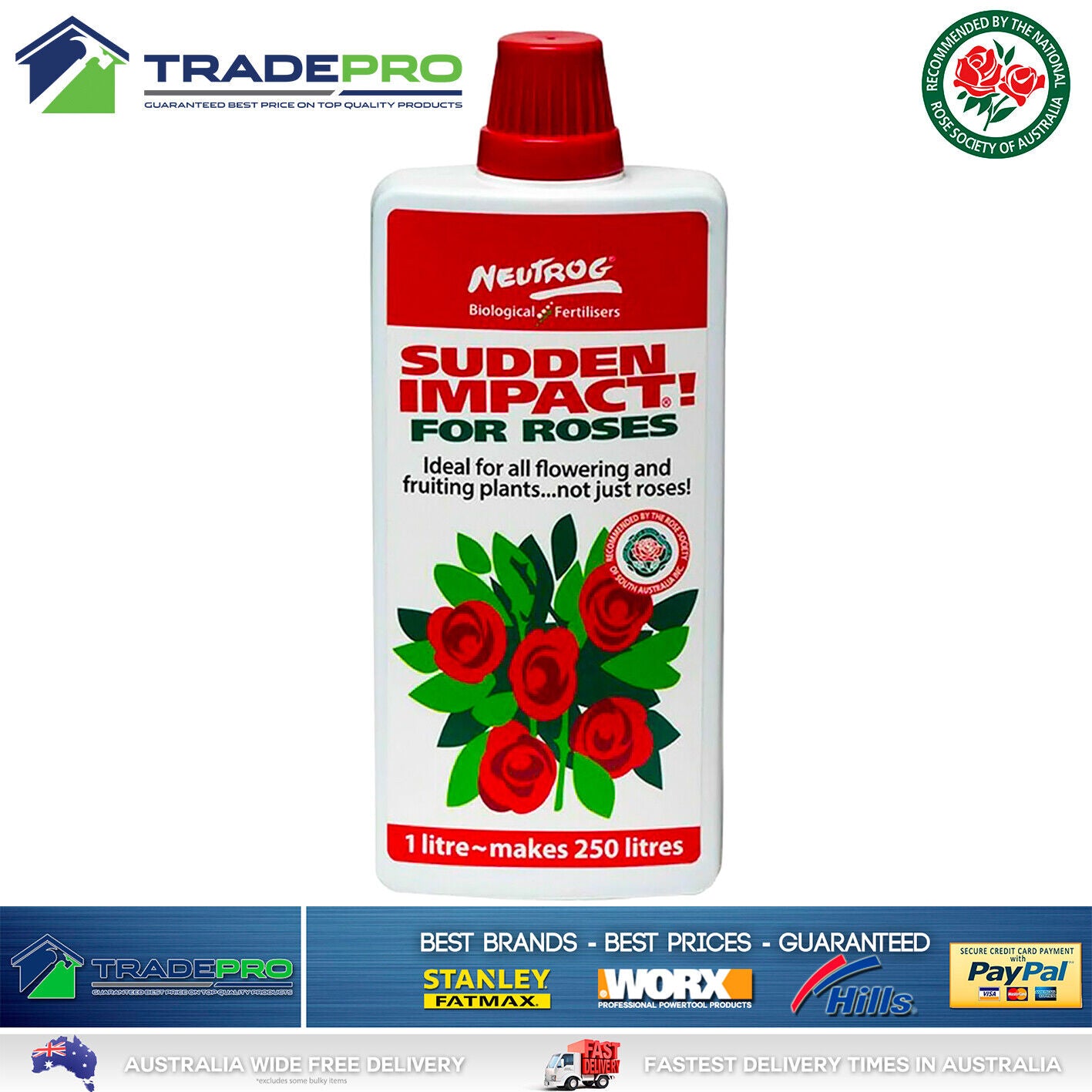 Neutrog Sudden Impact Roses 1L Organic Boosted Fertiliser Liquid Plants Fruit