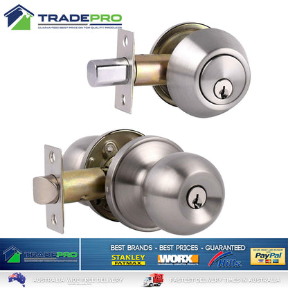 Door Lock Entrance Set Combo & Dead Bolt Kit Stainless Steel BuyRight® Knob Twin