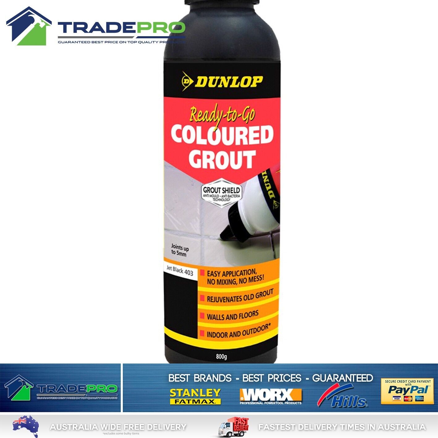 Tile Grout 800g Coloured Black Premix Dunlop Wall Floor In Outdoor Ready Powder