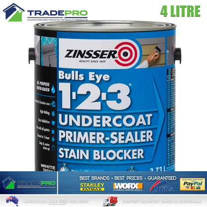 Paint White 4Ltr Zinsser® Premium Bulls Eye 3in1 Primer Sealer Undercoat 4 Litre