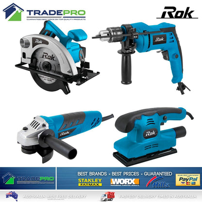Rok Combo Kit Angle Grinder Circular Saw Electric Drill Sander Set 240V Tool