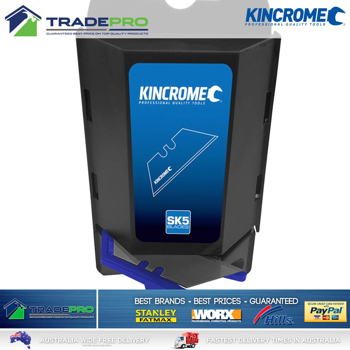 Kincrome Utility Knife Blades 50 Piece Kit PRO Razor Carbon Steel Safety Cutter