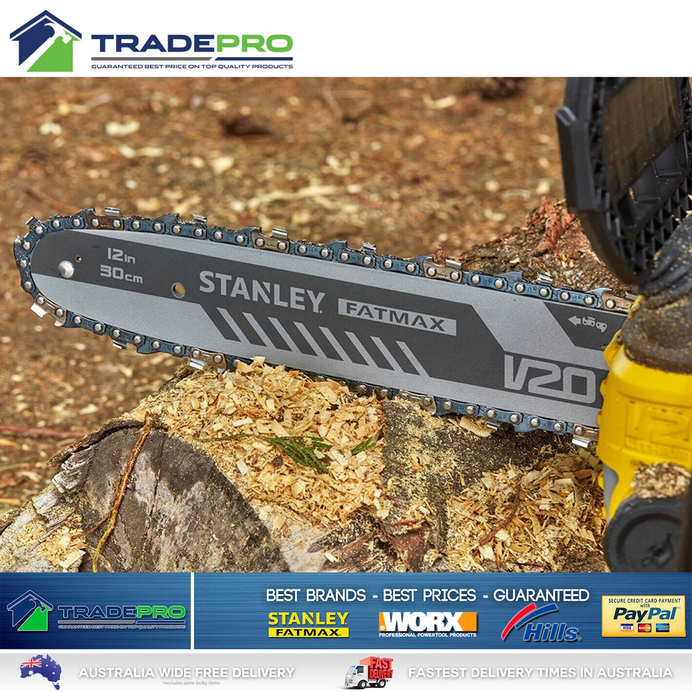 Stanley® Fatmax Chainsaw 18V Kit with PRO 4.0AH Battery 30cm Chain Saw Bar Tree