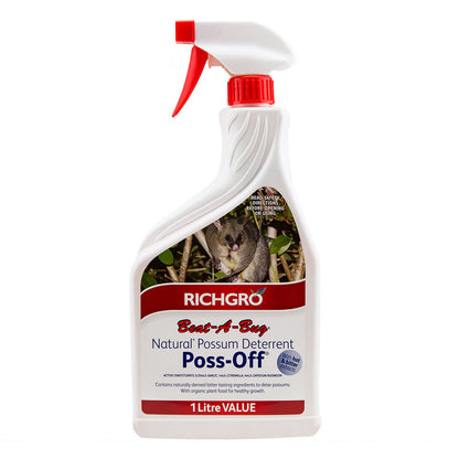 Poss Off® 1Ltr Possum Deterrent Rabbit Animal Repellent Pet Safe Spray 1 Litre