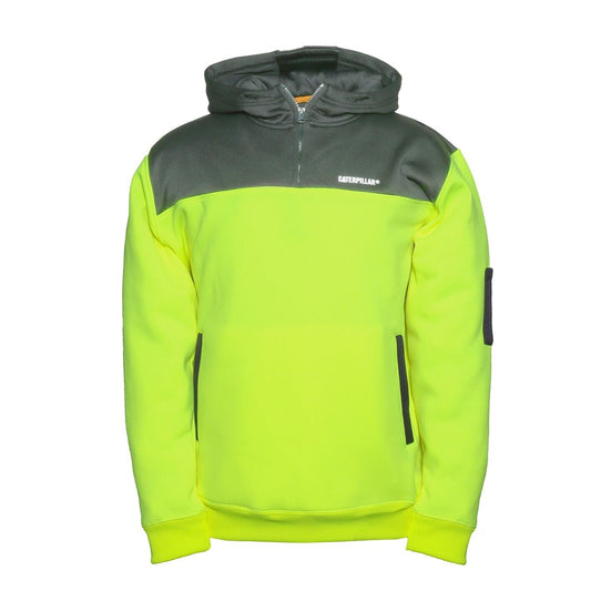 CAT Caterpillar Mens Genuine Hoodie Yellow Hi-Vis 1/4 Zip Jumper Workwear Small
