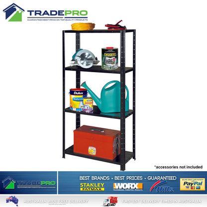 4 Shelf Metal Warehouse Garage Shed Storage Unit Black 60kg Shelving Book Rack