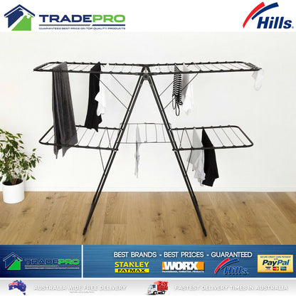 Hills Clothes Line Airer Stainless Steel Black Two Tier Portable Drying Rack 31m