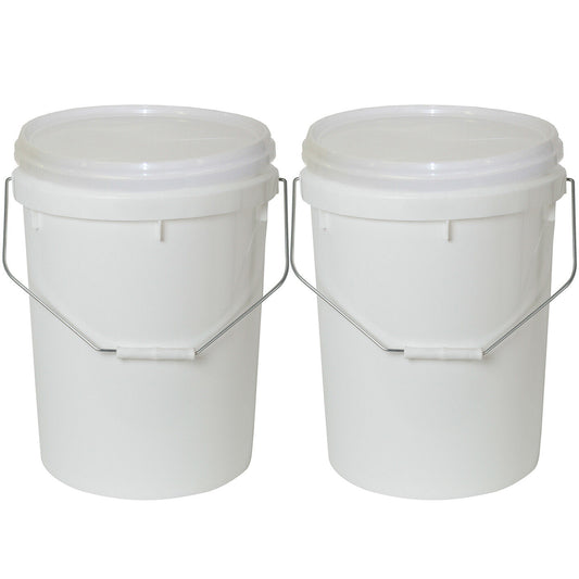 2x Quality Bucket with Lid & Handle 20Ltr H/Duty Premium Plastic Food Grade 20L