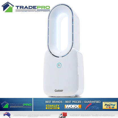 Goldair Tower Desk Fan 3 Speed Bladeless LED Colour Change Rechargeable White
