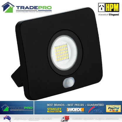 HPM LED Light Floodlight Slim Black 20W Sensor Outdoor Security Weather Resist