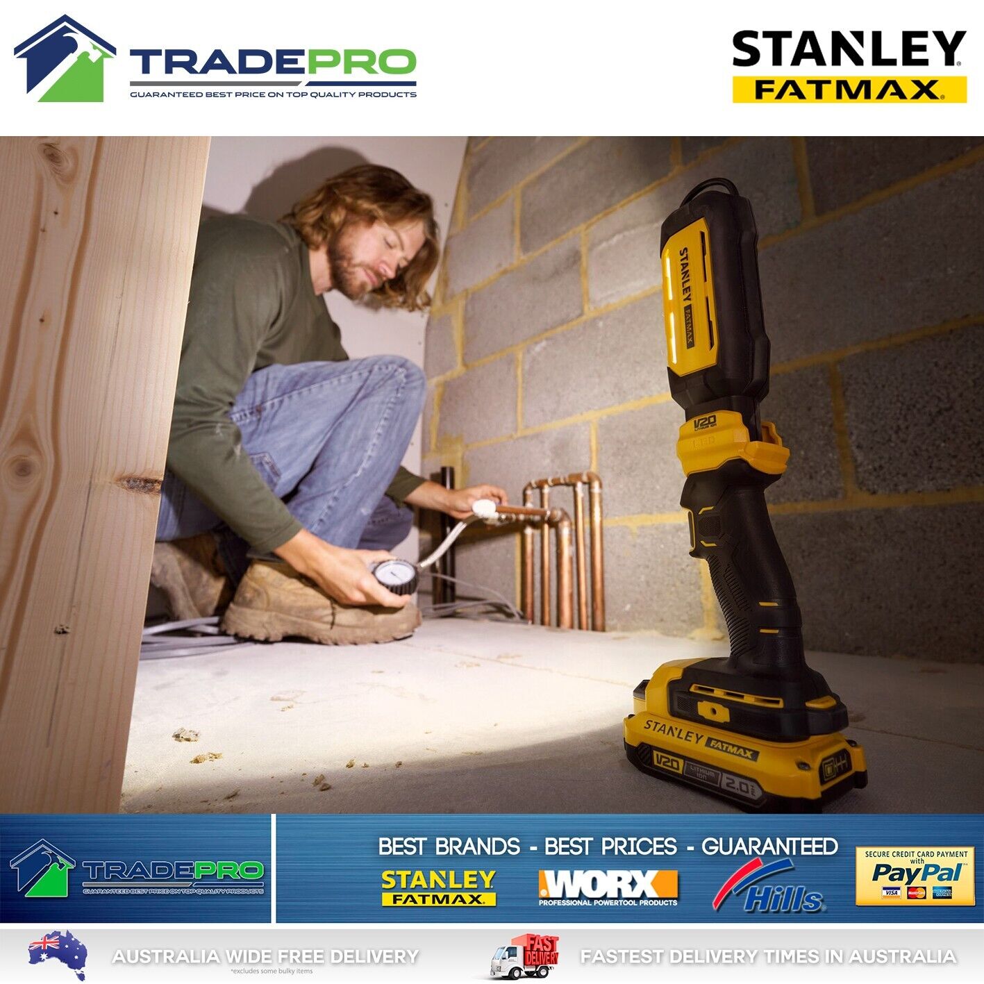 Stanley Fatmax 18V 6pc Combo Kit Cordless Blower Inflator LED Light Set Battery