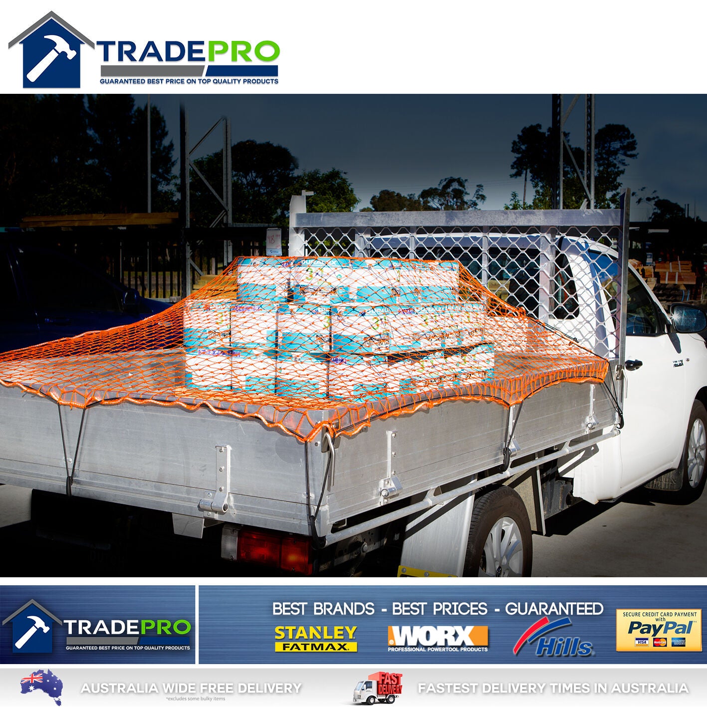 Cargo Net Ute Trailer Heavy Duty 1.8x2.4m Aust Legal with Bungee Cord 40x40 Mesh