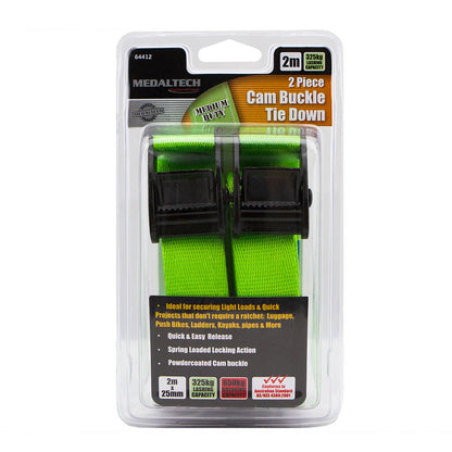 Tie Down Cam Buckle 2Mtr 2PC Trade Quality 650kg Quick Release Heavy Cargo Strap