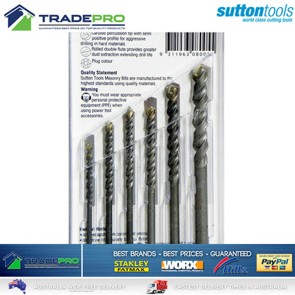 Genuine Sutton 6pc Masonry Drill Bit Tool Set With Case Concrete Tiles Bricks