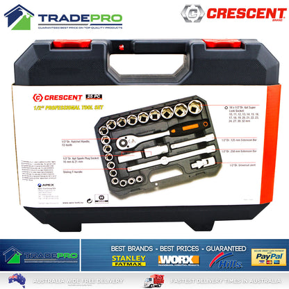 Crescent PRO Socket Set 25pc 1/2" Drive Quick Release Metric Heavy Duty Mechanic