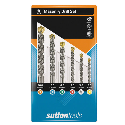 Genuine Sutton 6pc Masonry Drill Bit Tool Set With Case Concrete Tiles Bricks