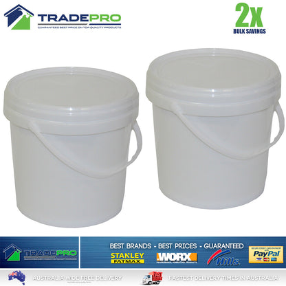 2x Quality Bucket with Lid & Handle 5Ltr H/Duty Premium Plastic Food Grade 5L