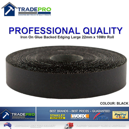 Black Melamine Edge Tape 22mm x 10m ICON® Iron On Glued Veneer Edging Laminate