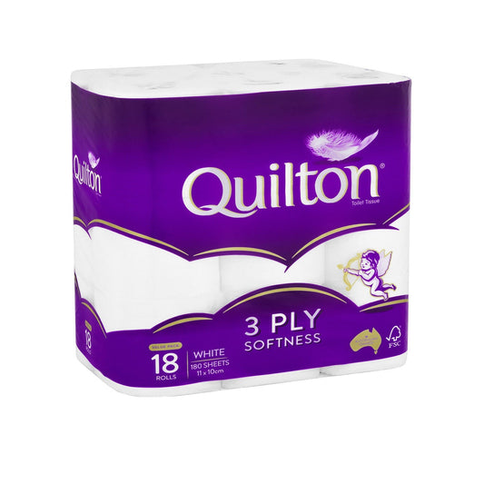 Toilet Paper 18 Rolls Deluxe Quilton 3 Ply White Soft PRO Large Roll Tissue Bulk