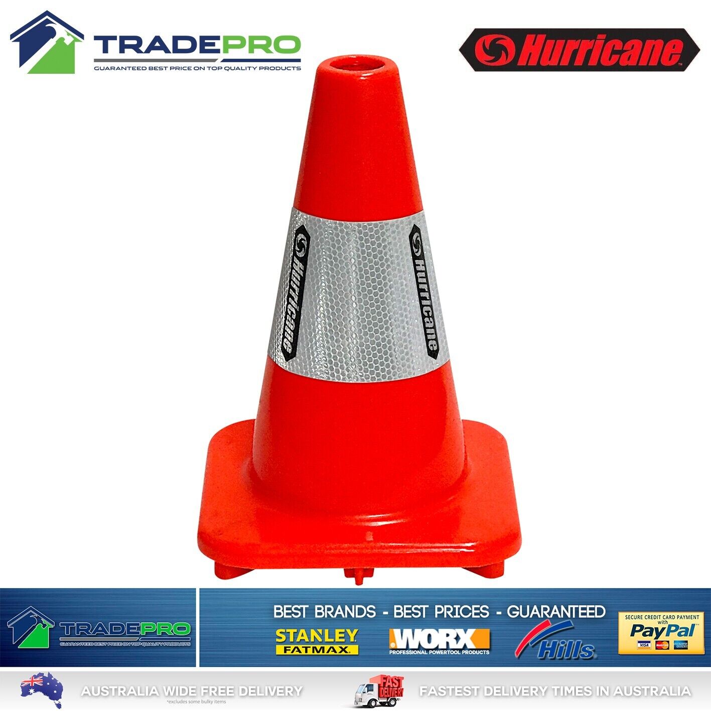 Traffic Cone Witches Hat Hurricane Hi Vis Orange 300mm Reflective Safety Cones
