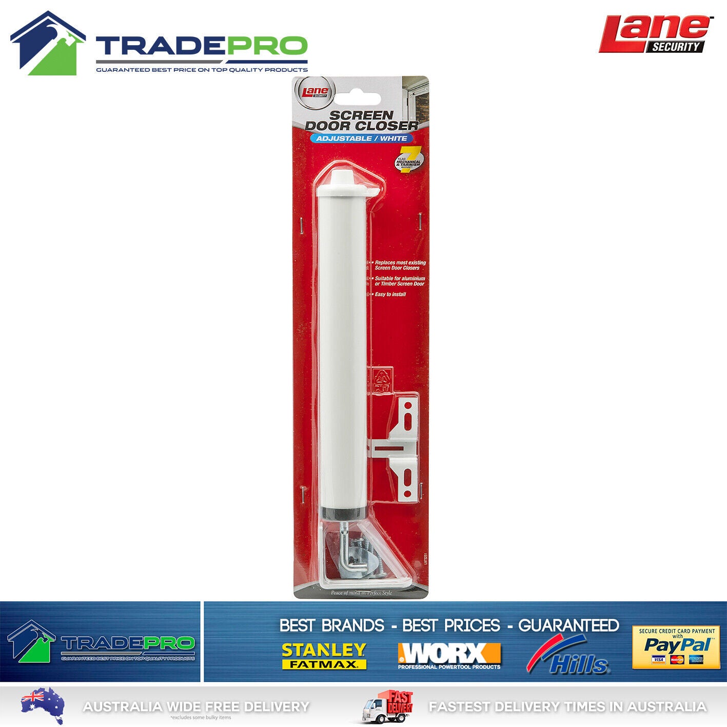 Door Closer Lane Pneumatic Adjustable Universal Fit Security Screen Opener White