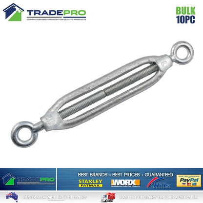 12mm Galvanised Head And Eye Turnbuckle Thimble Kit Rope Tie Down Bulk 10PC PRO