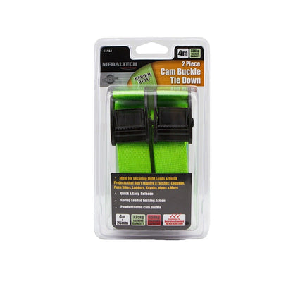 Tie Down Cam Buckle 4Mtr 2PC Trade Quality 650kg Quick Release Heavy Cargo Strap