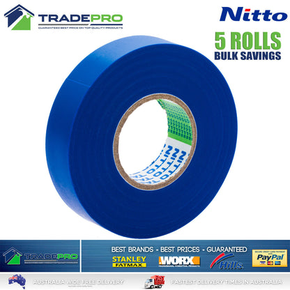 5x Rolls Nitto® Electrical Tape Blue 18mm x 20m Insulation Denko Electric Bulk