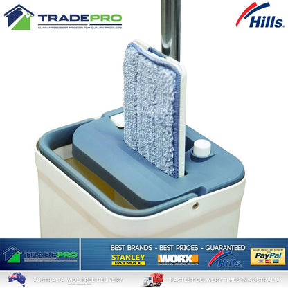 Hills Mop & Bucket Set Genuine Microfibre Squeeze Flat Floor Cleaner Tiles Vinyl