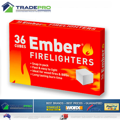 Ember Firelighters Starter Jiffy 36 Pc Low Odour Wood Fire Kindling BBQ Lighter
