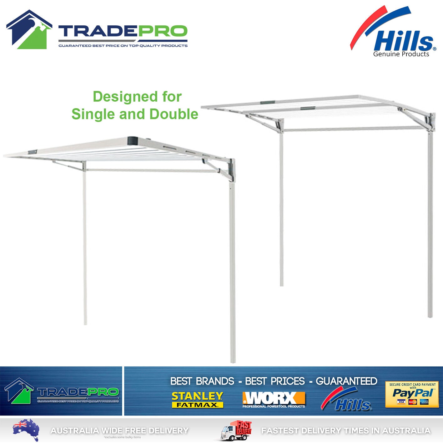Hills® Genuine PRO Ground Mount Post Kit Fold down Single & Double Clothesline