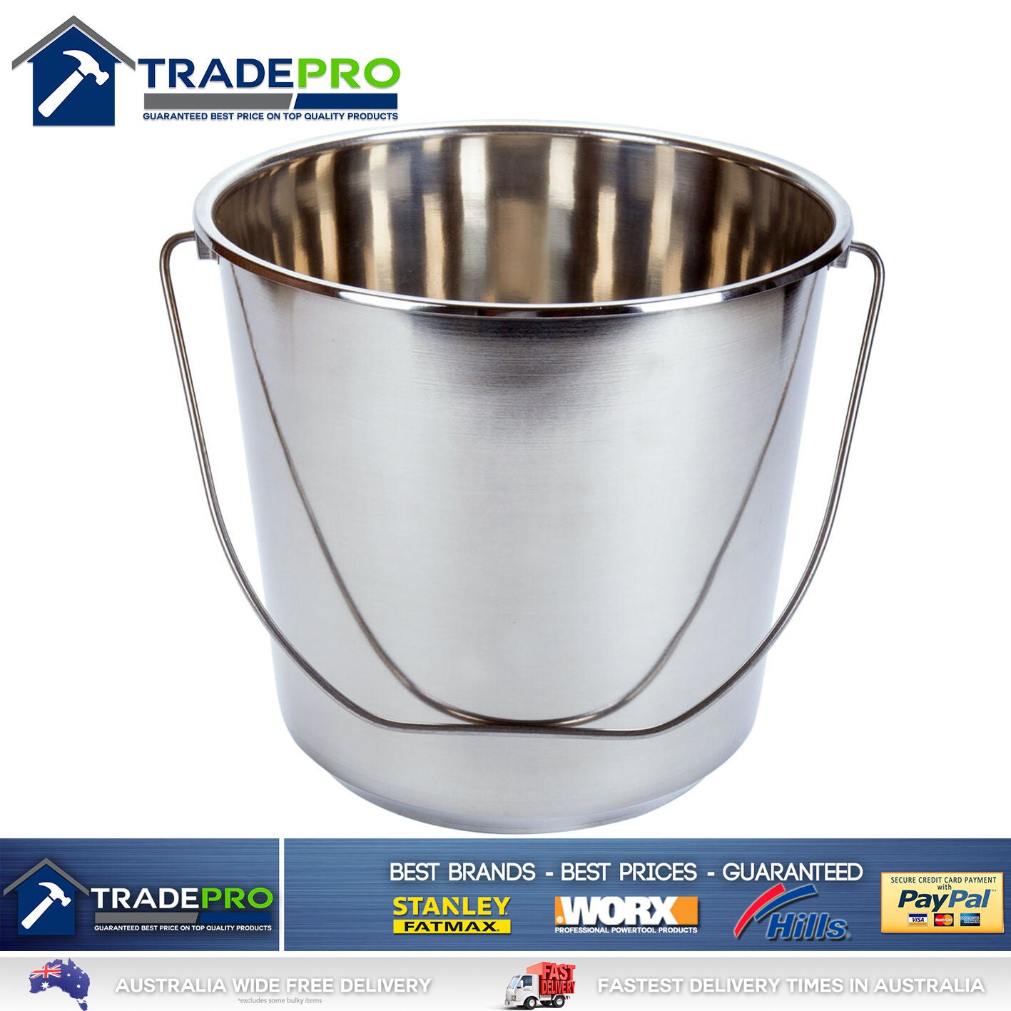 Stainless Steel Bucket with Handle 20Ltr HDuty Premium Quality NewModel 20L Pail