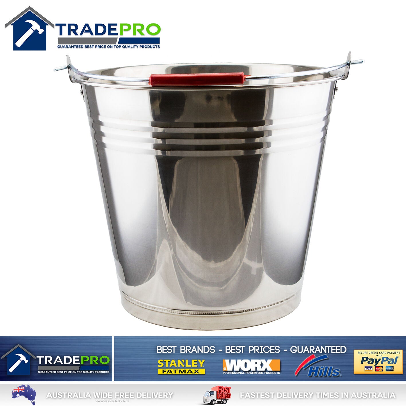 Stainless Steel Bucket with Handle 10Ltr Heavy Duty Quality 10L Marine Pail