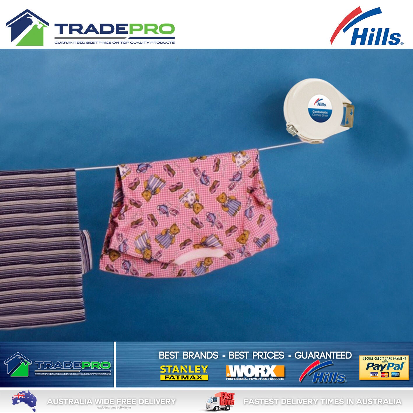 Hills® Cordomatic PRO Clothes Dryer Retractable Clothesline 15m Airer Single