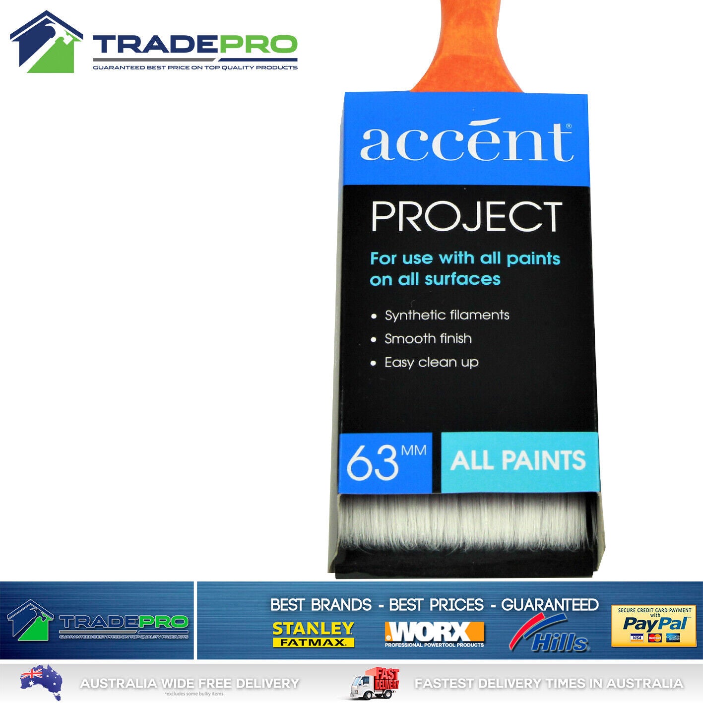 Brush Accent 63mm Quality PRO Paint Brush with Wood Handle Purdy Swan Style