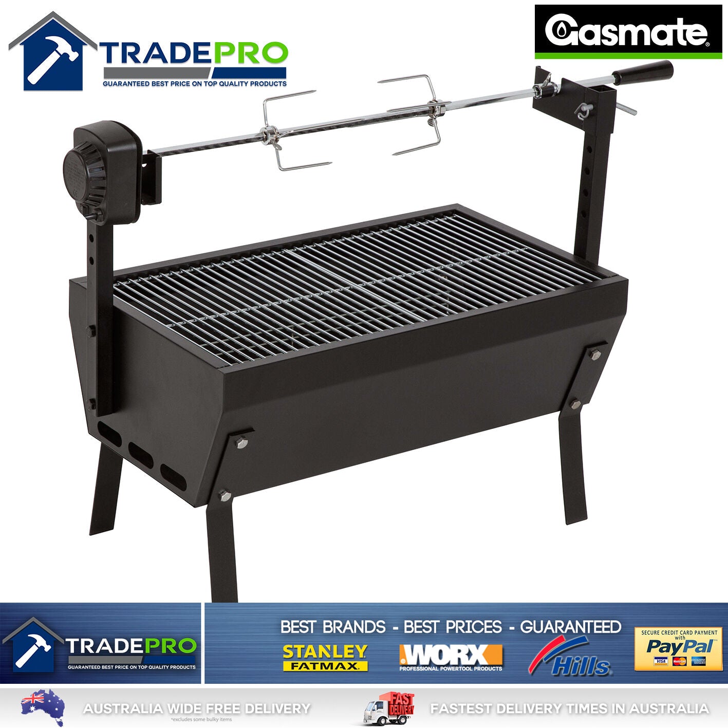 Spit Roaster Rotisserie BBQ Full Size Charcoal Grill Quality Heavy Duty 650mm