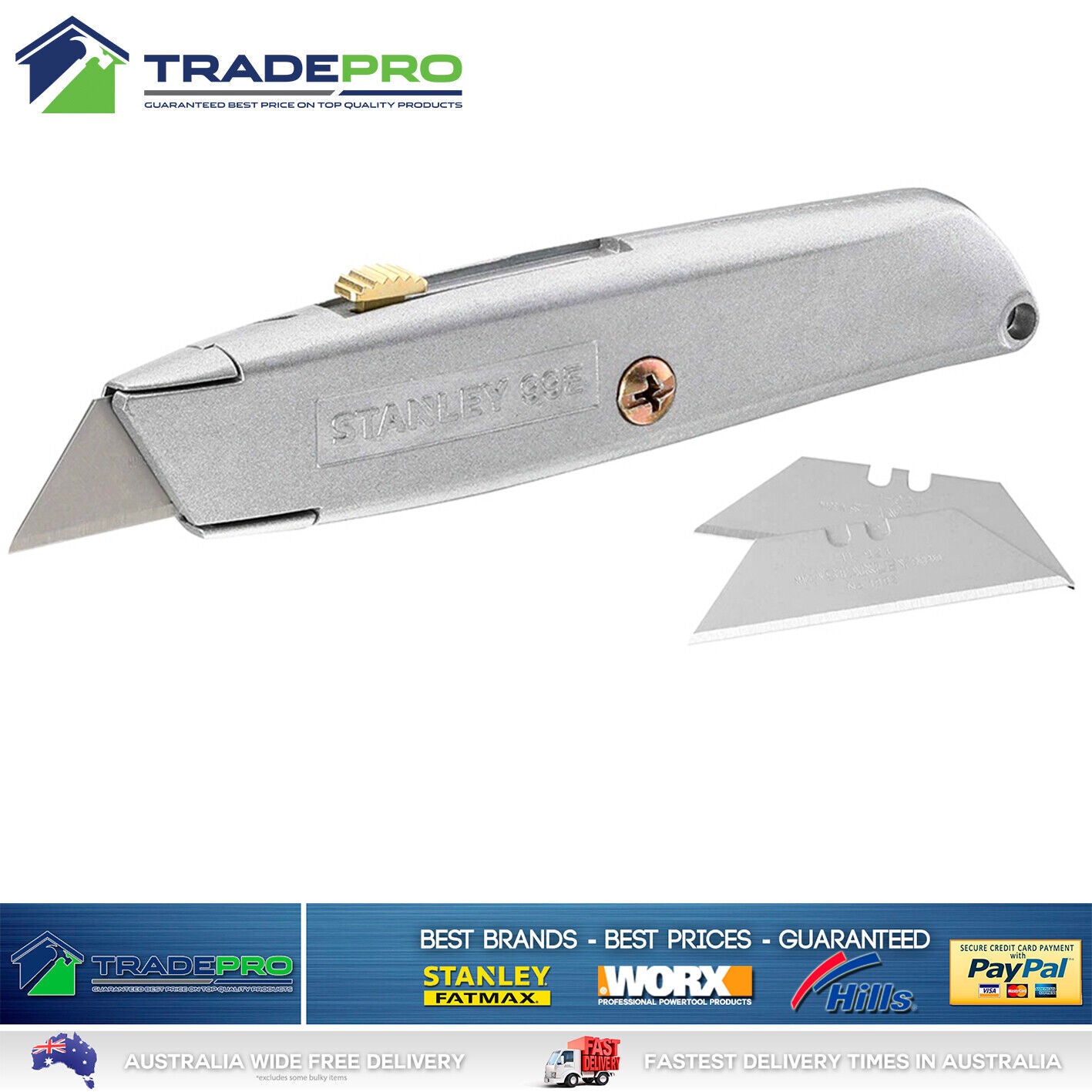 Genuine Stanley® New PRO Retractable Ultility Knife Twin Pack with 3 Blades
