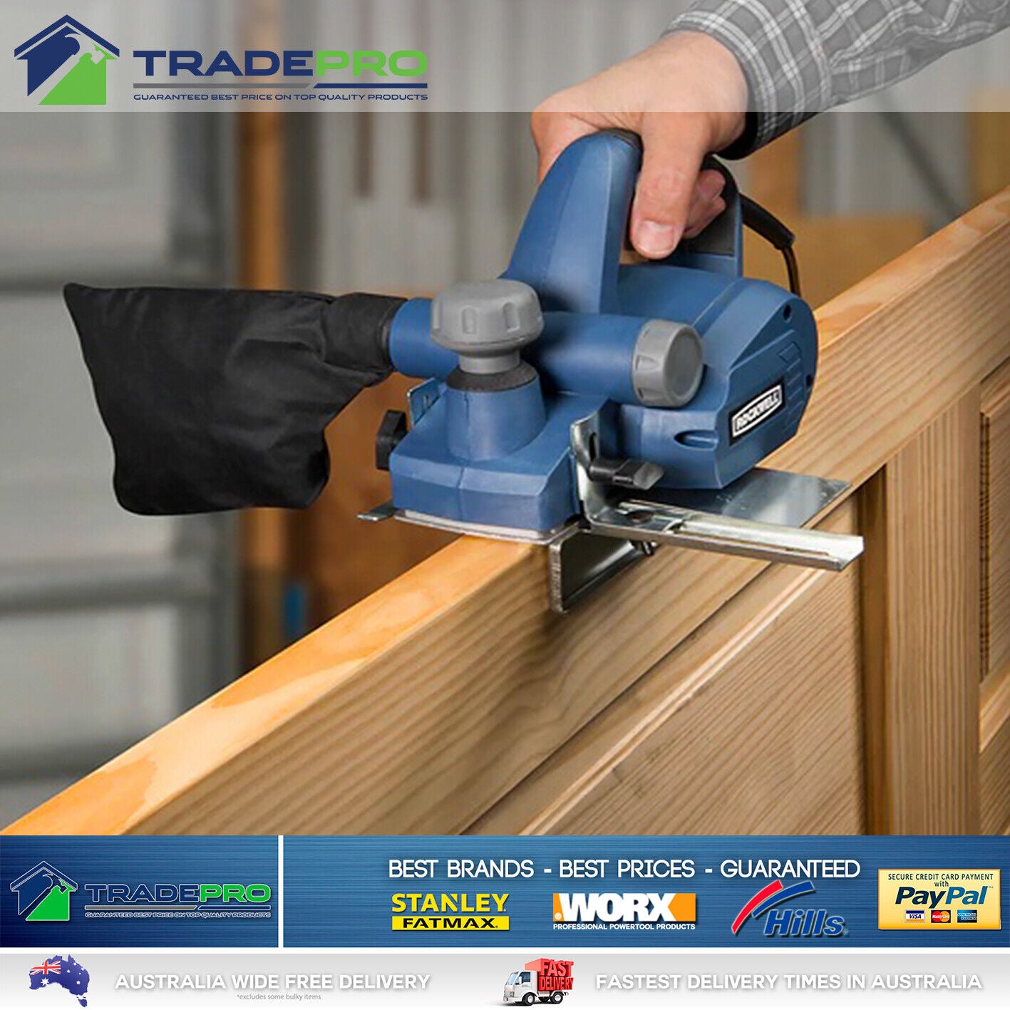 Electric Wood Planer 82mm 650w Quality Rockwell® with TCT Blades & Belt Power