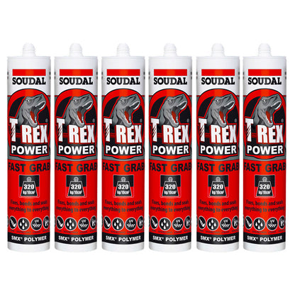 6x Soudal T-Rex Power BLACK Fast Grab SMX Polymer Sealant Adhesive Glue 290ml