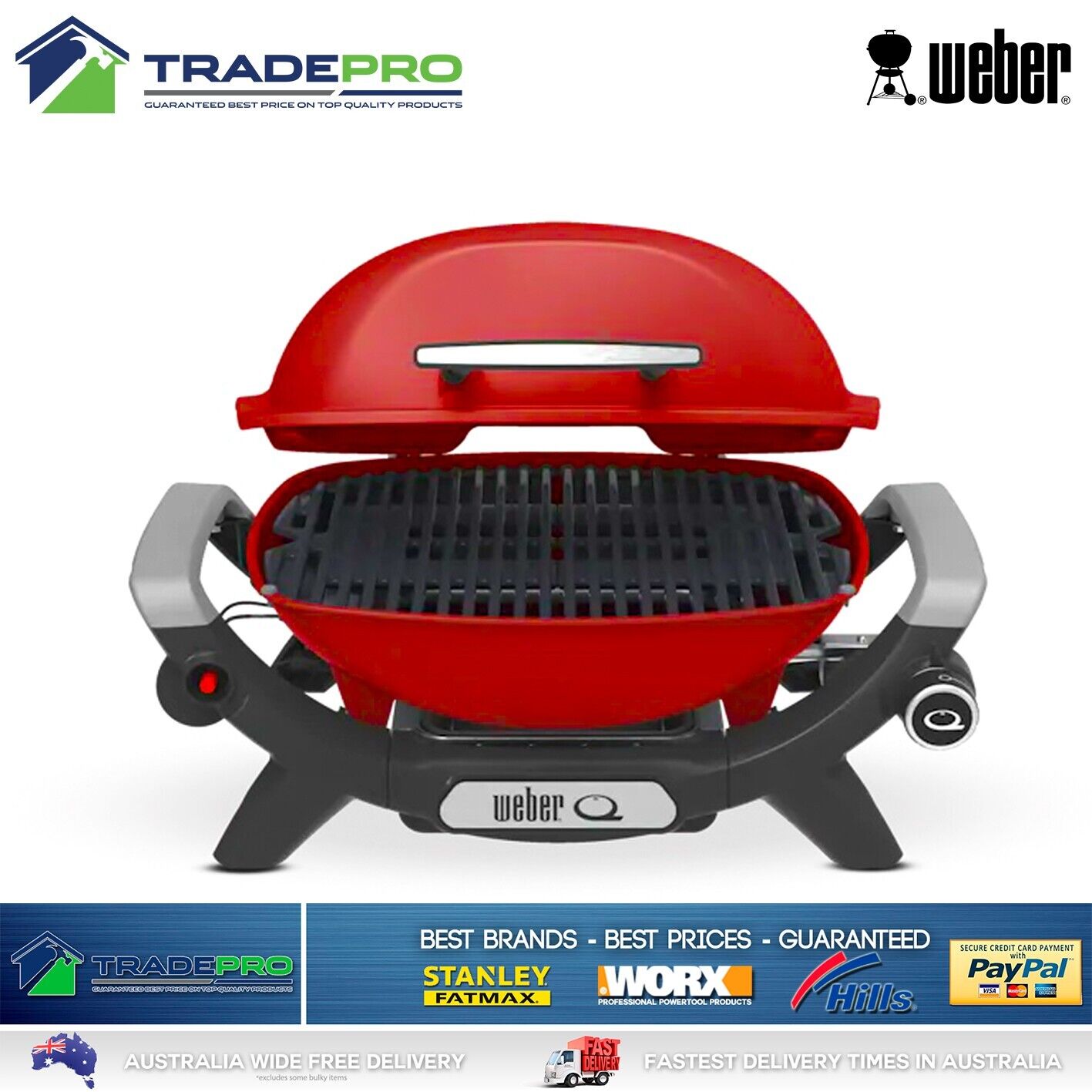 BBQ Weber Q1000 Portable Gas Barbecue Grill Stainless Steel Burner & Hose Baby Q