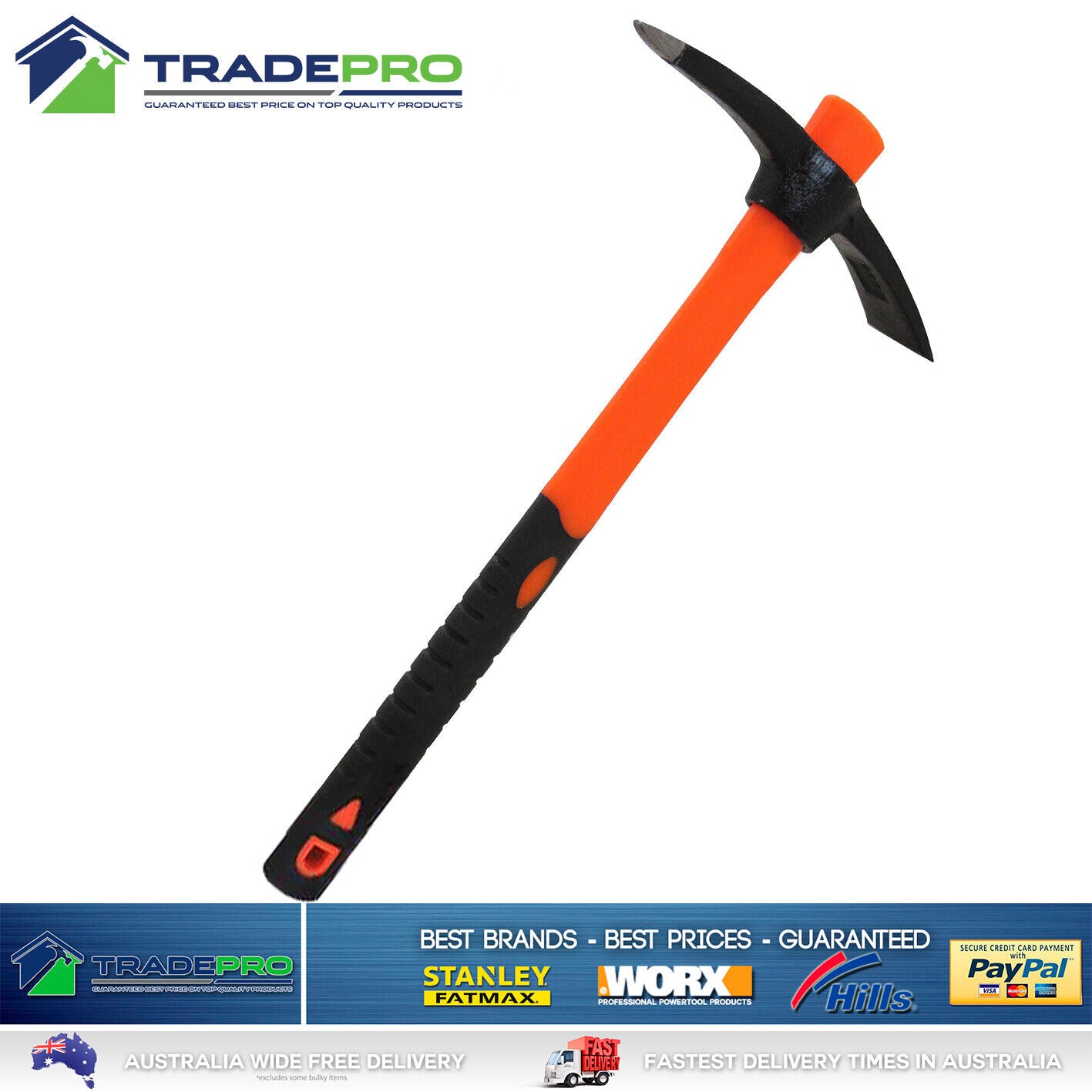 Mattock Medalist® 750gm & Fiberglass Handle Garden Cutter Hoe Fossicking Digging