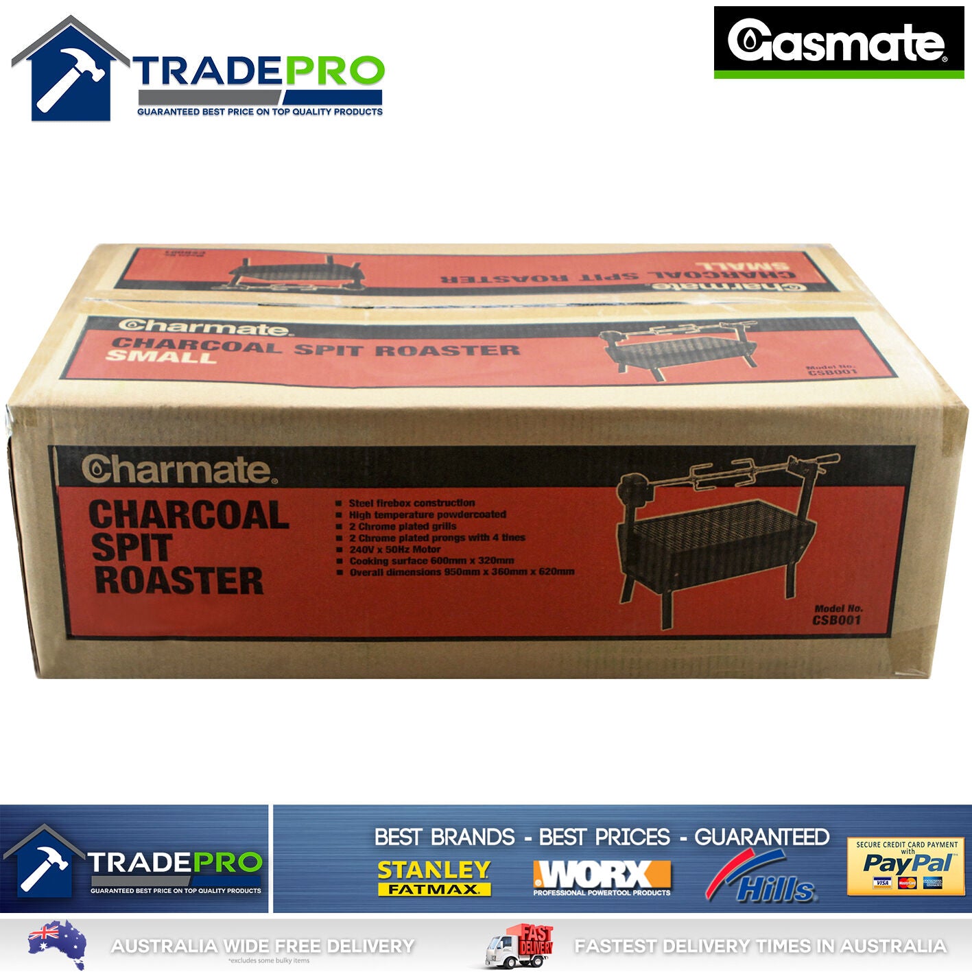 Spit Roaster Rotisserie BBQ Full Size Charcoal Grill Quality Heavy Duty 650mm