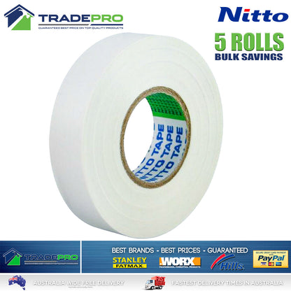 5x Rolls Nitto® Electrical Tape White 18mm x 20m Insulation Denko Electric Bulk