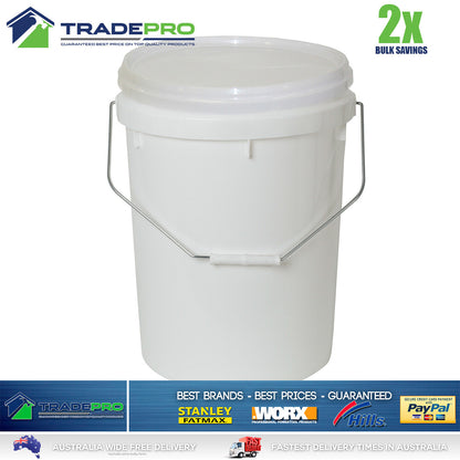 2x Quality Bucket with Lid & Handle 20Ltr H/Duty Premium Plastic Food Grade 20L
