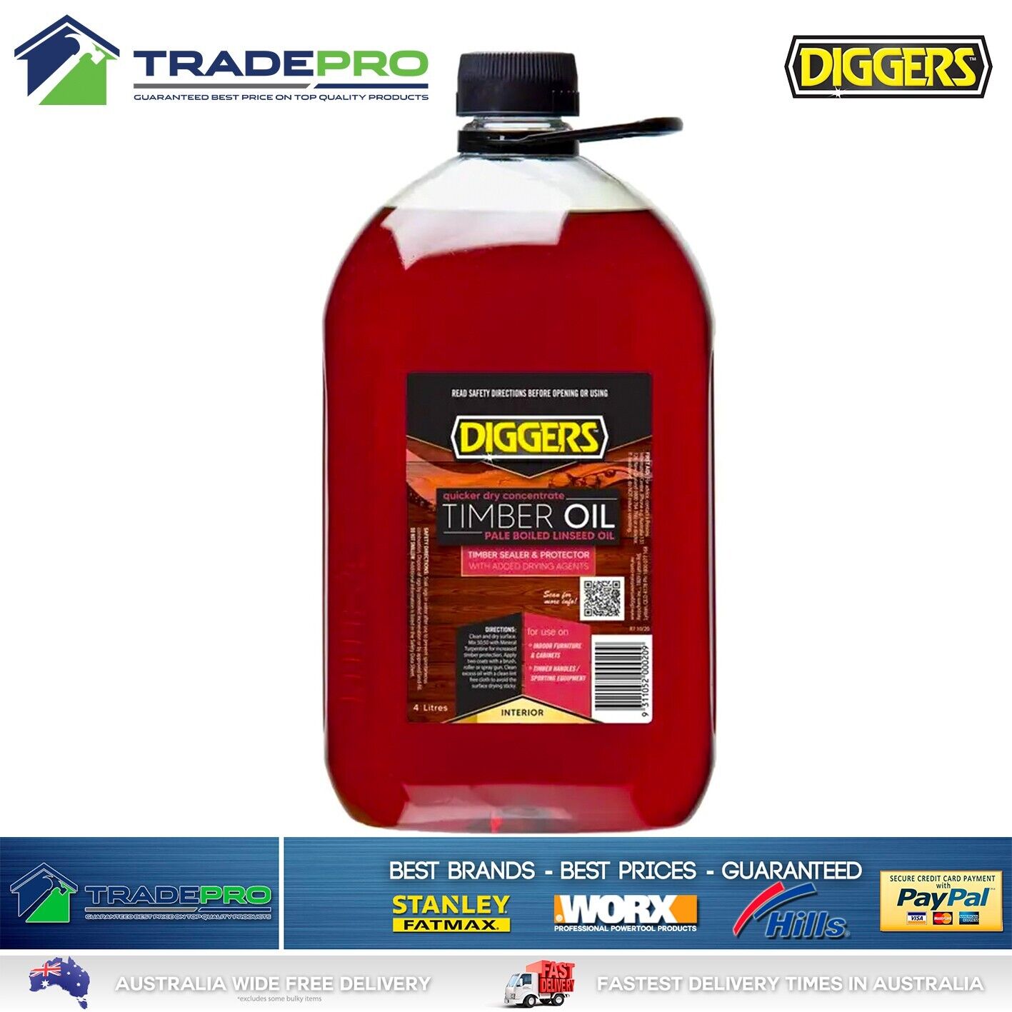 Linseed Oil 4L Boiled Natural Timber Sealer 4LTR Wood Bat Furniture Protector